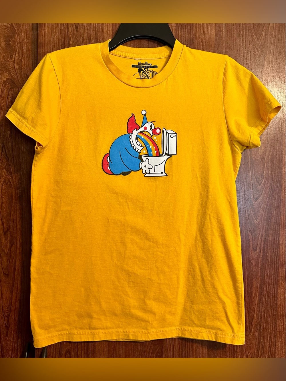 THREADLESS Morning After Yellow Graphic T Shirt Y2K Clown Rainbow Girly Tee XL